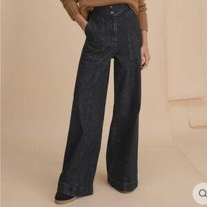Wrap London Wide leg jeans high rise black cotton  ZW51 crossover waist 10